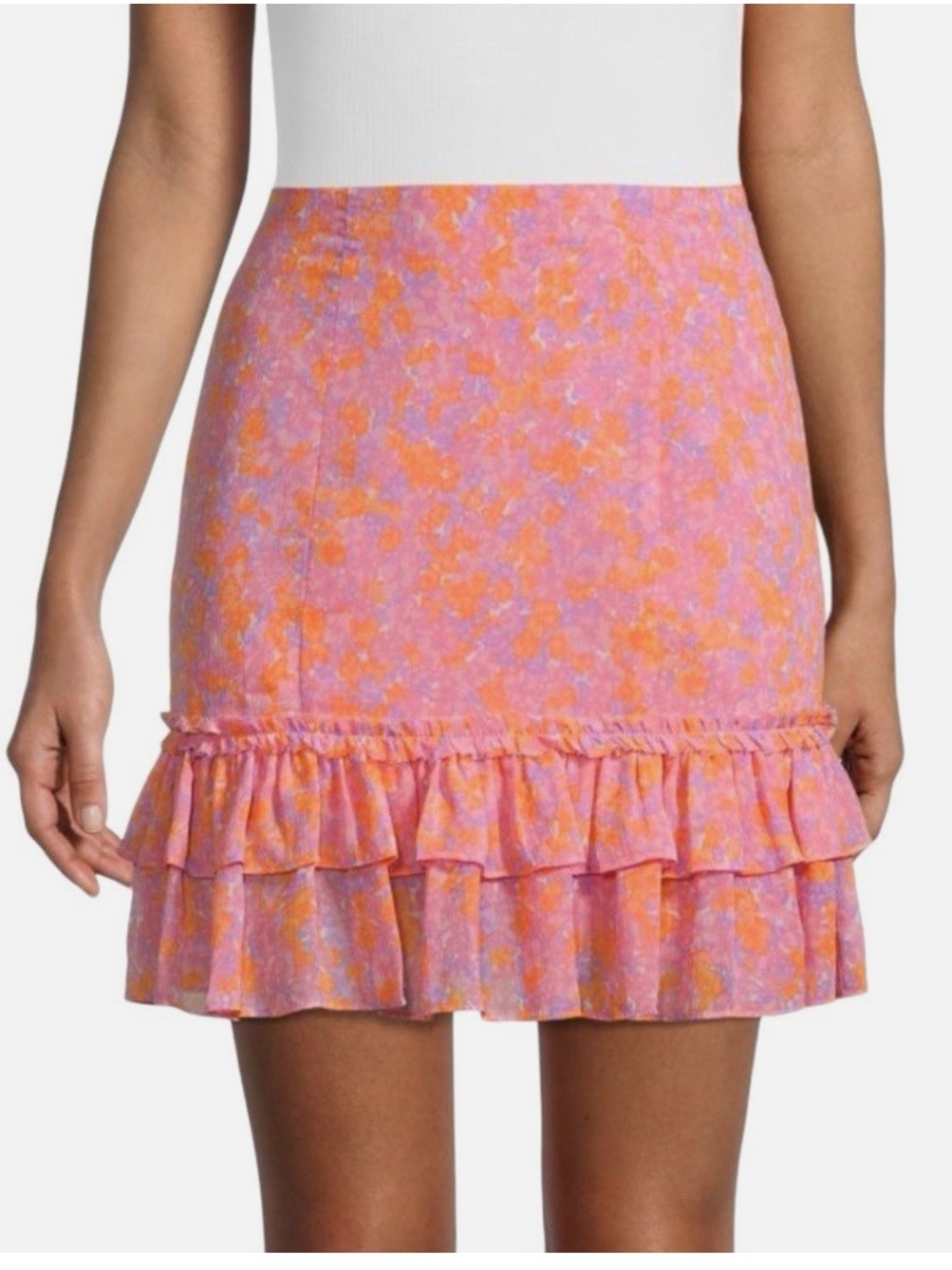 Likely Pink & Orange Floral Ruffle Mini Skirt